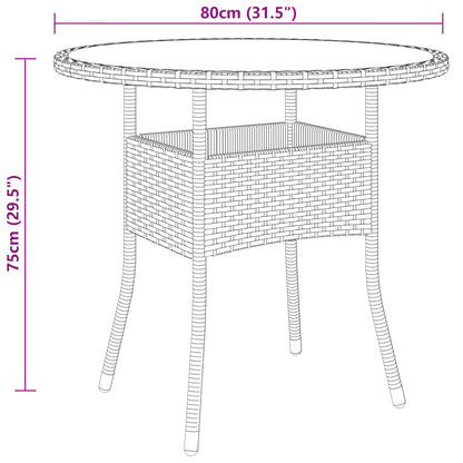 3 pcs conjunto de jantar para jardim vime PE cinzento