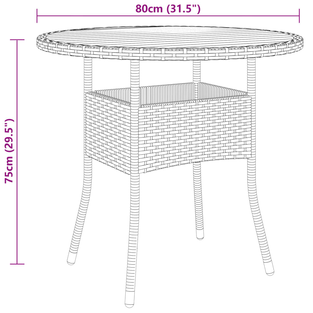 3 pcs conjunto de jantar para jardim vime PE cinzento