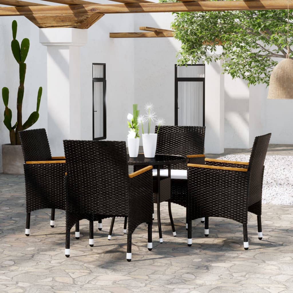 5 pcs conjunto de jantar para jardim vime PE preto