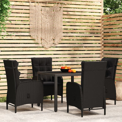 5 pcs conjunto de jantar para jardim vime PE preto