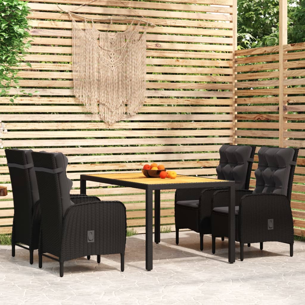 5 pcs conjunto de jantar para jardim vime PE preto