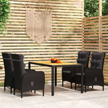 5 pcs conjunto de jantar para jardim vime PE preto