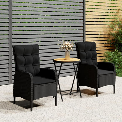 3 pcs conjunto bistrô de jardim vime PE e acácia maciça preto