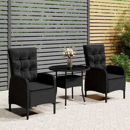 3 pcs conjunto de bistrô para jardim vime PE preto