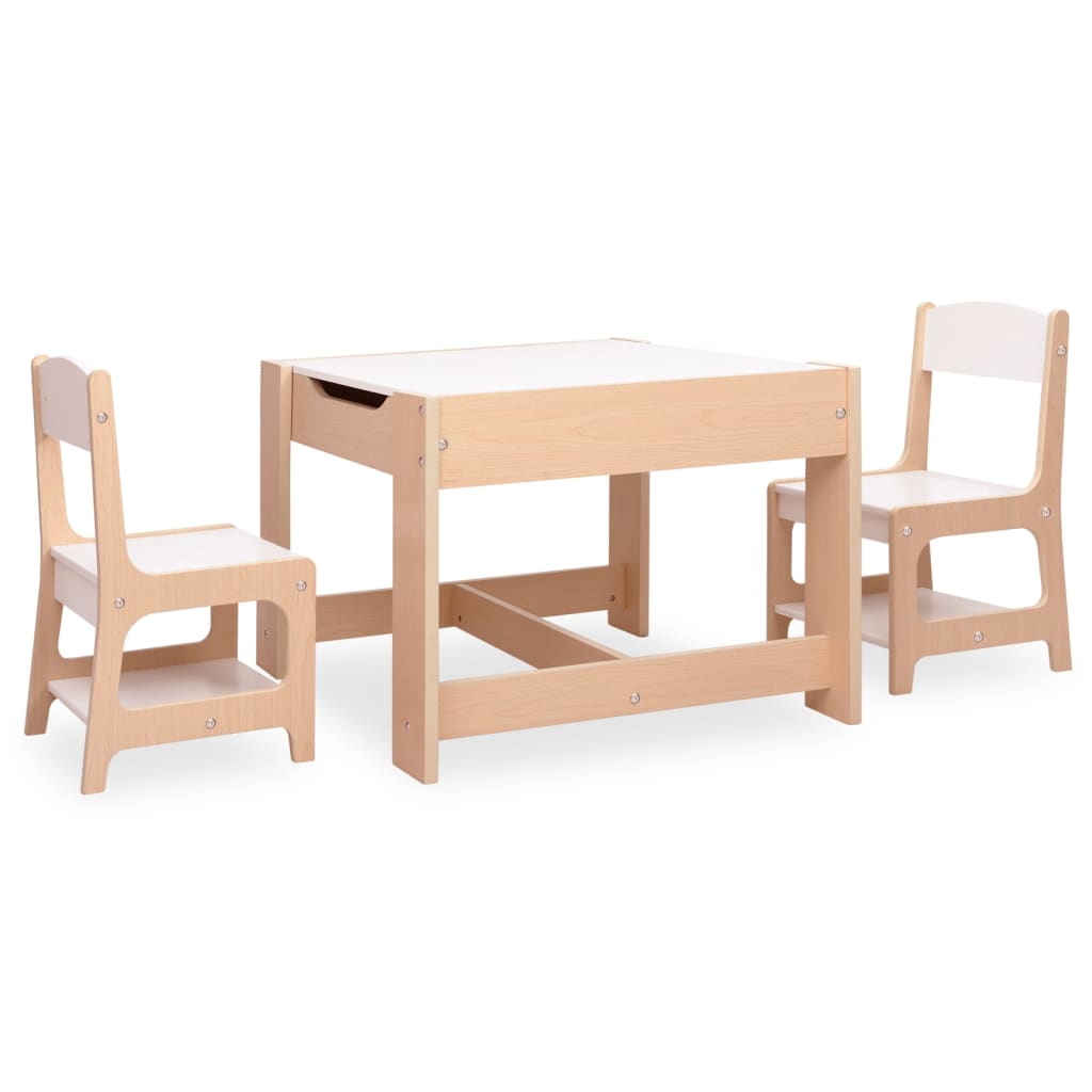 Conjunto Infantil de 2 Cadeiras e Mesa com Arrumação e Quadro - Castanho - Design Nórdico