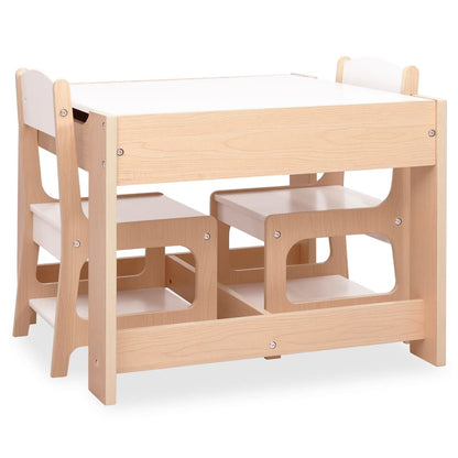 Conjunto Infantil de 2 Cadeiras e Mesa com Arrumação e Quadro - Castanho - Design Nórdico