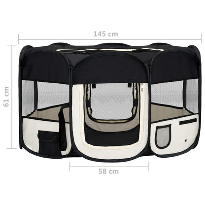 Parque dobrável p/ cão c/ saco de transporte 145x145x61cm preto