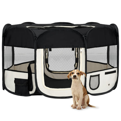 Parque dobrável p/ cão c/ saco de transporte 145x145x61cm preto