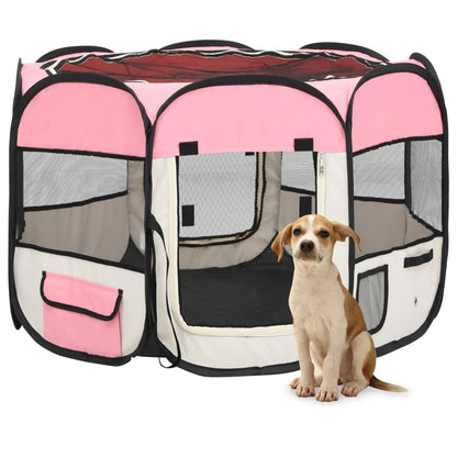 Parque dobrável p/ cão c/ saco de transporte 90x90x58 cm rosa