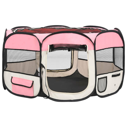 Parque dobrável p/ cão c/ saco de transporte 125x125x61cm rosa