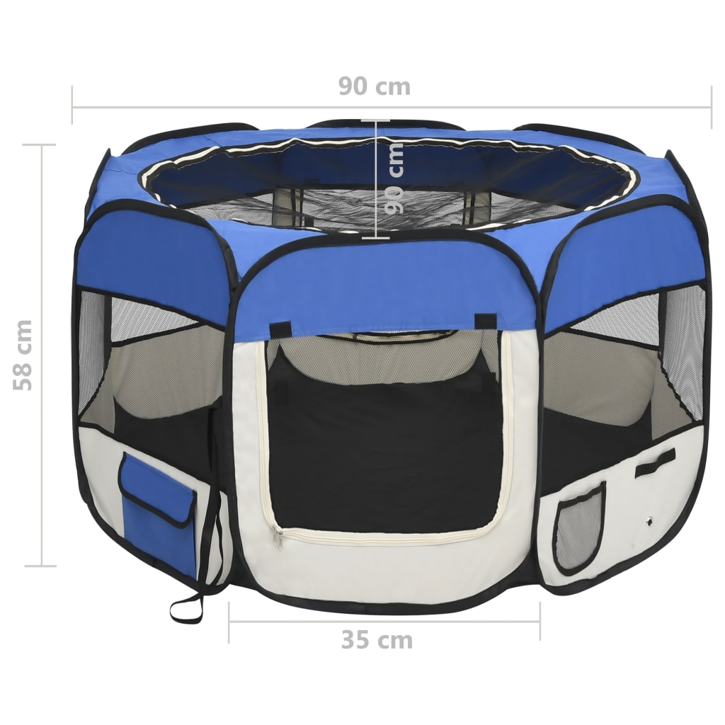 Parque dobrável p/ cão c/ saco de transporte 90x90x58 cm azul