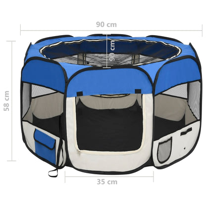 Parque dobrável p/ cão c/ saco de transporte 90x90x58 cm azul