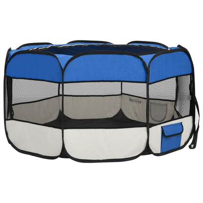 Parque dobrável p/ cão c/ saco de transporte 125x125x61cm azul