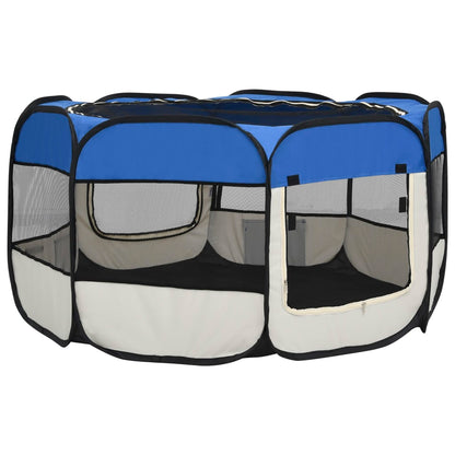 Parque dobrável p/ cão c/ saco de transporte 125x125x61cm azul