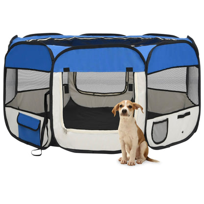 Parque dobrável p/ cão c/ saco de transporte 125x125x61cm azul