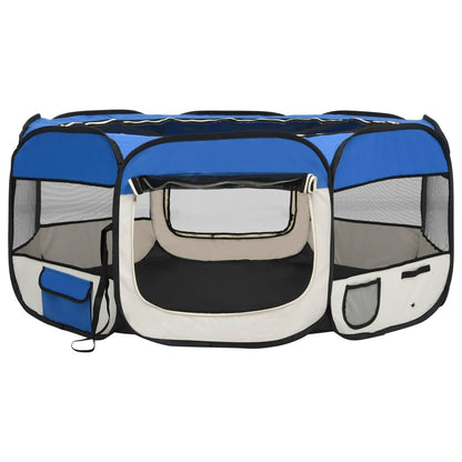 Parque dobrável p/ cão c/ saco de transporte 145x145x61cm azul