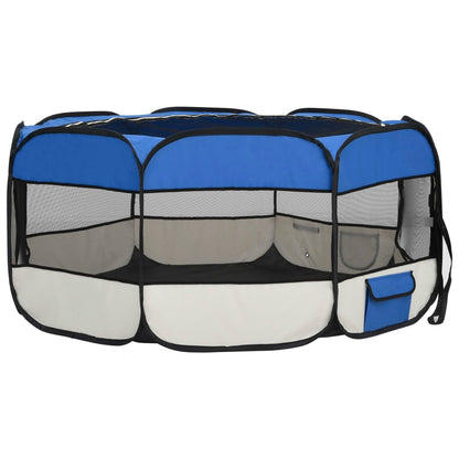 Parque dobrável p/ cão c/ saco de transporte 145x145x61cm azul