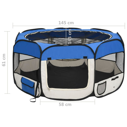 Parque dobrável p/ cão c/ saco de transporte 145x145x61cm azul