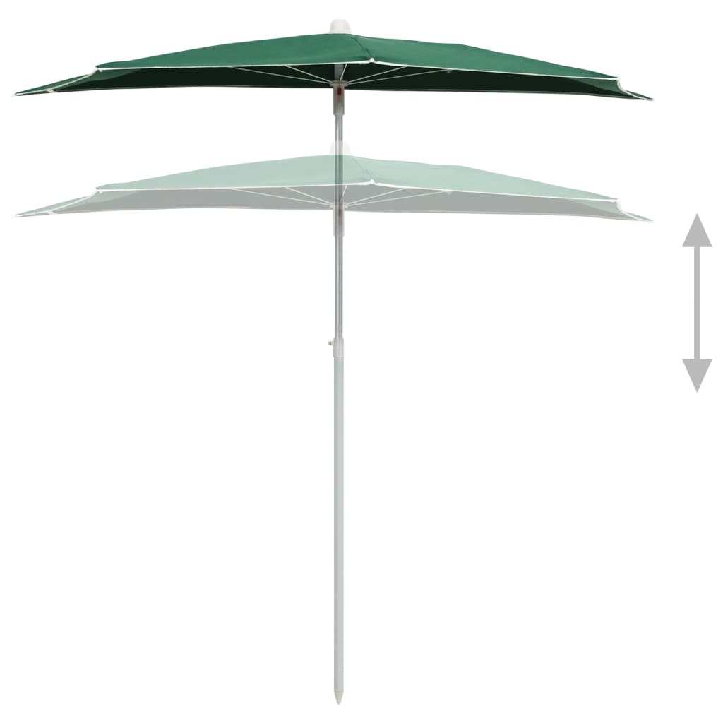 Guarda-sol semicircular com mastro 180x90 cm verde