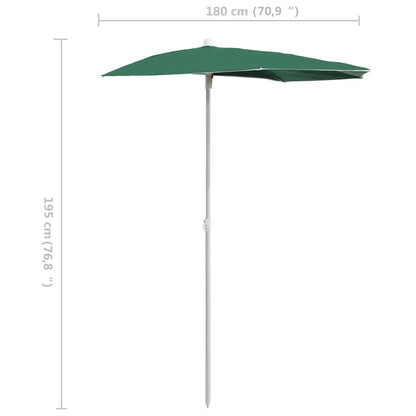 Guarda-sol semicircular com mastro 180x90 cm verde