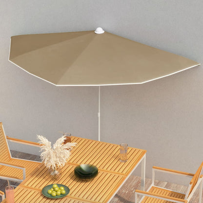 Guarda-sol semicircular com mastro 180x90 cm cinza-acastanhado