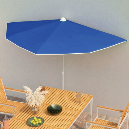 Guarda-sol semicircular com mastro 180x90 cm azul-ciano