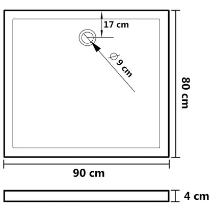 Base de chuveiro retangular 80x90 cm ABS branco