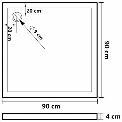 Base de chuveiro quadrada 90x90 cm ABS preto