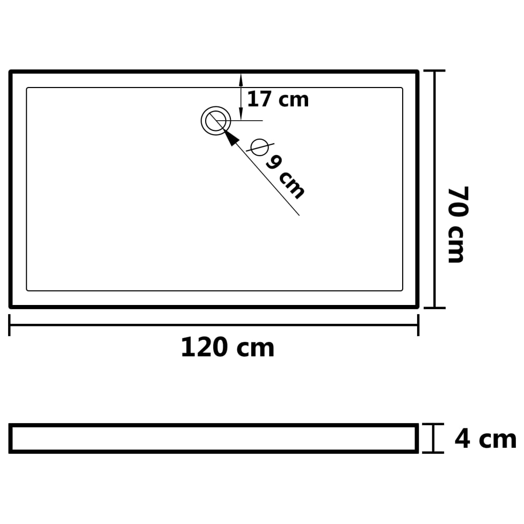 Base de chuveiro retangular 70x120 cm ABS preto