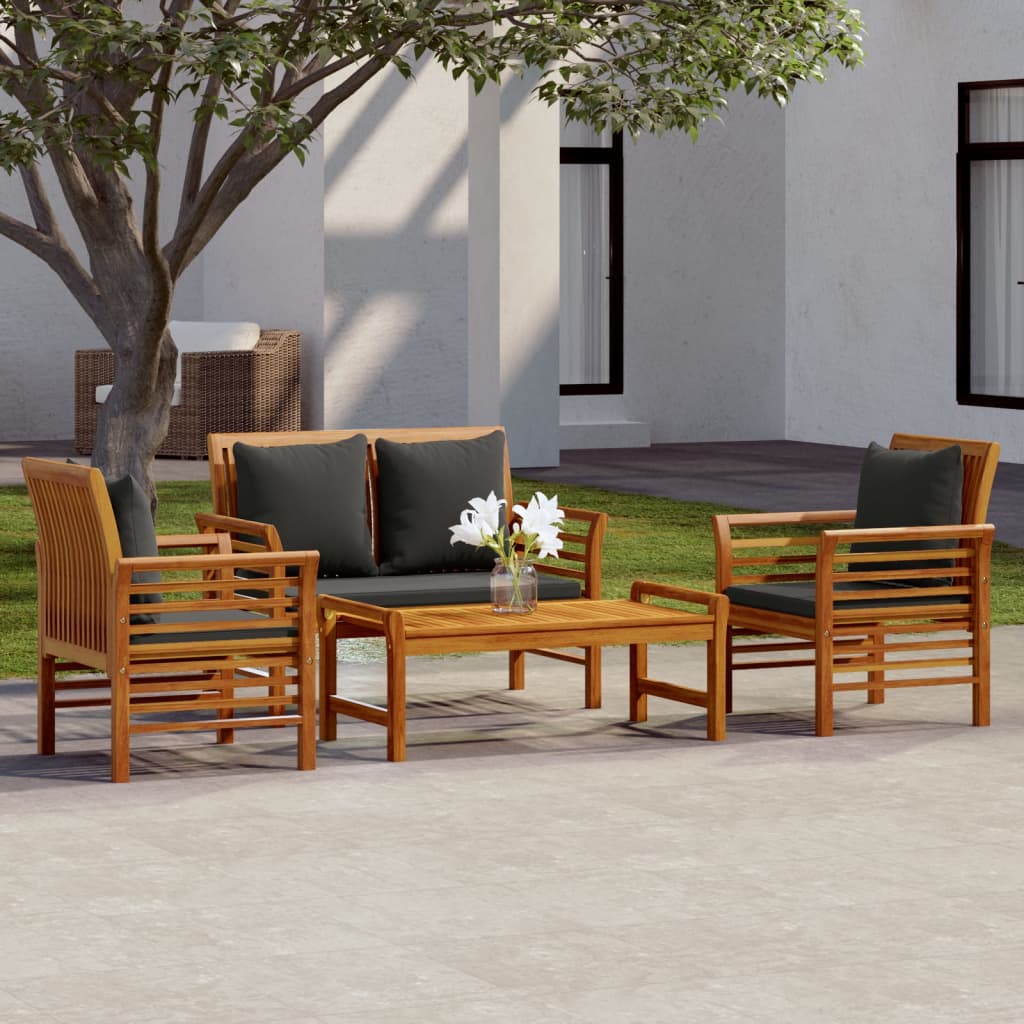 4 pcs conjunto lounge de jardim com almofadões acácia maciça