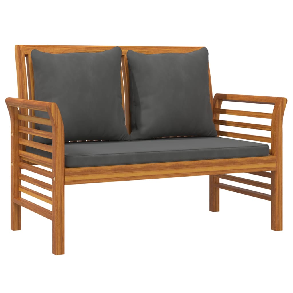 Conjunto Lounge de Jardim Lotus em Madeira de Acácia com Almofadões em Cinzento Escuro - 2 Sofás e 1 Mesa de Centro