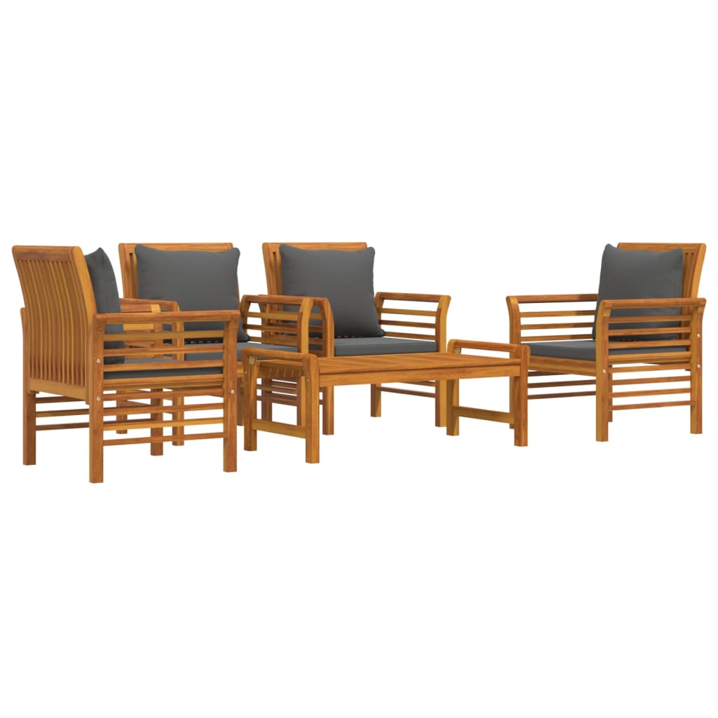 5 pcs conjunto lounge de jardim c/ almofadões acácia maciça