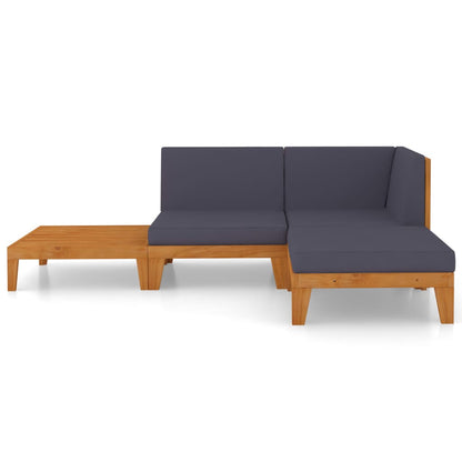 4 pcs conj. lounge jardim c/ almofadões madeira acácia maciça