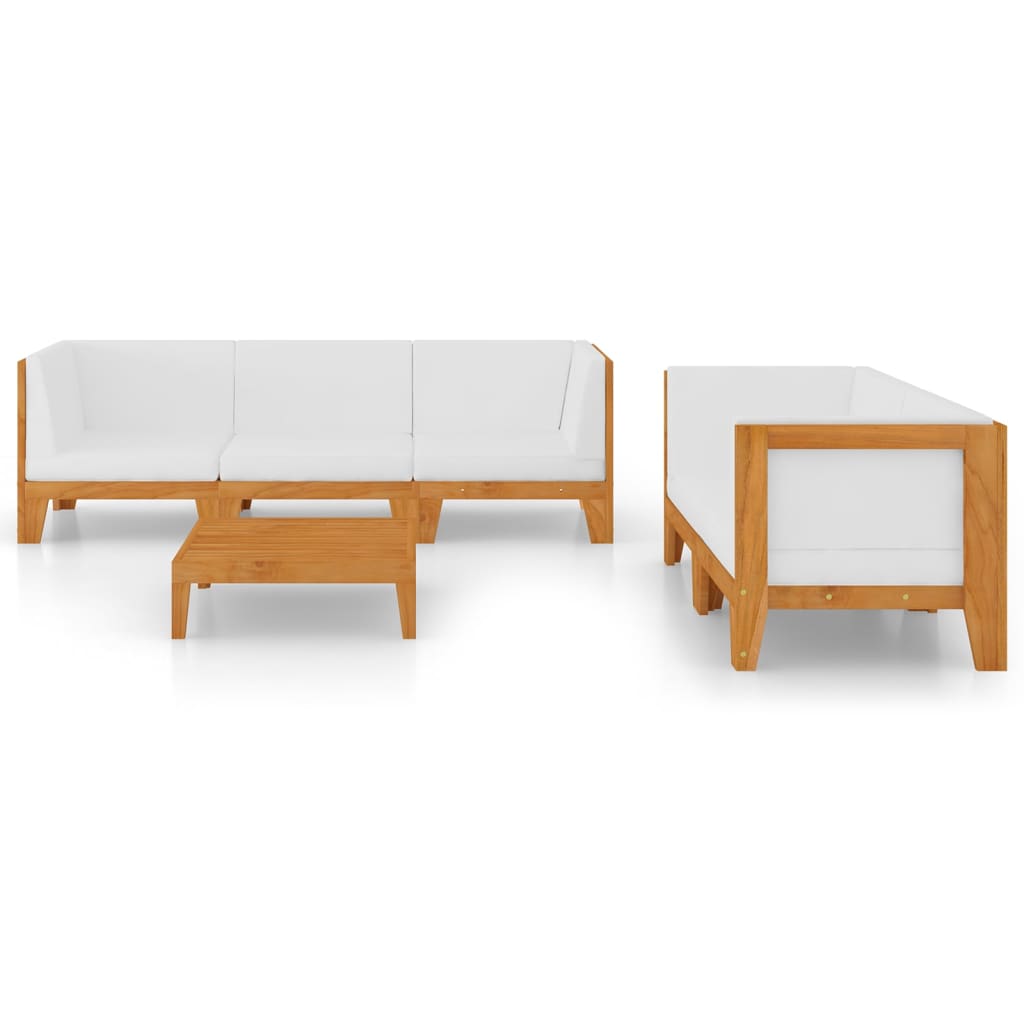 6 pcs conjunto lounge de jardim c/ almofadões acácia maciça