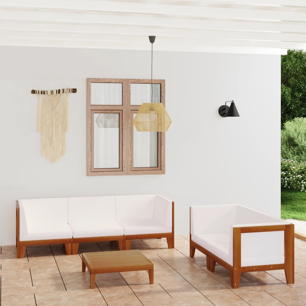 6 pcs conjunto lounge de jardim c/ almofadões acácia maciça