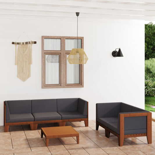 6 pcs conjunto lounge de jardim c/ almofadões acácia maciça