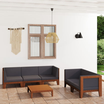 6 pcs conjunto lounge de jardim c/ almofadões acácia maciça