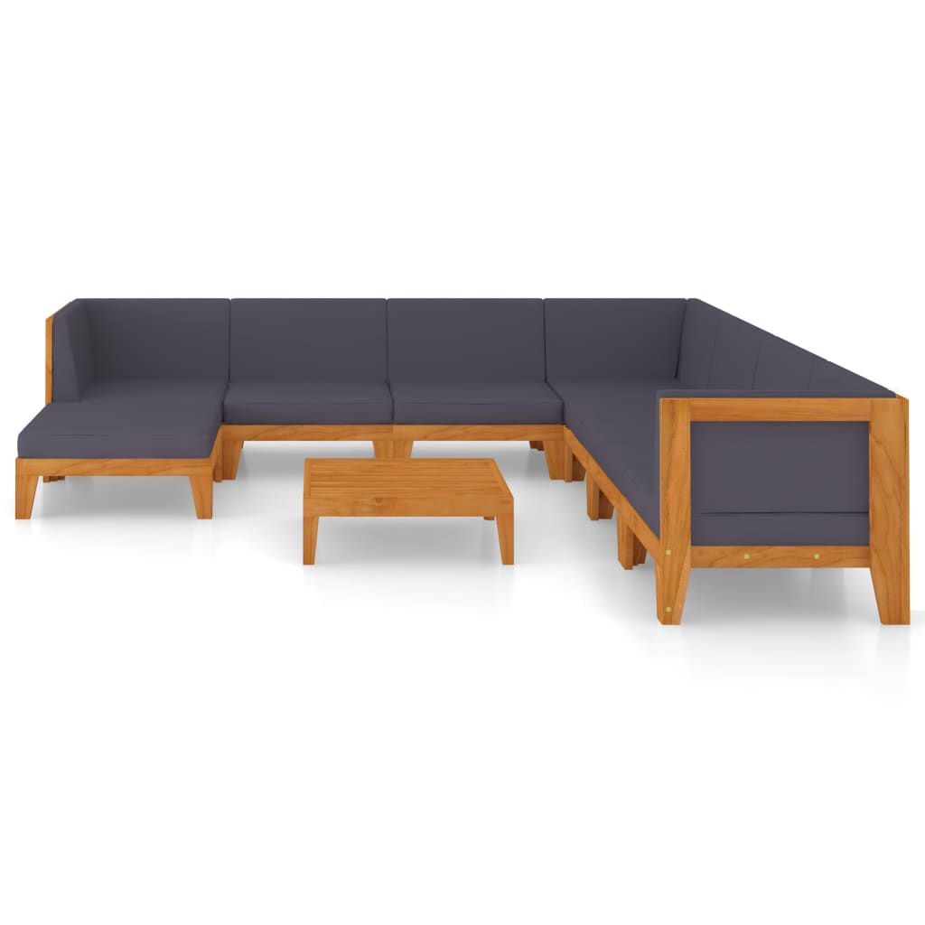 9 pcs conjunto lounge de jardim c/ almofadões acácia maciça