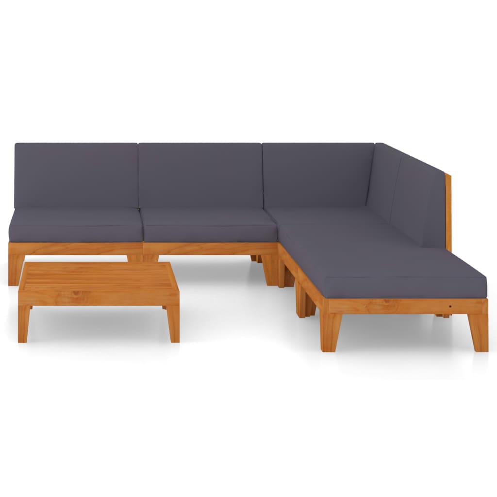 6 pcs conjunto lounge de jardim c/ almofadões acácia maciça