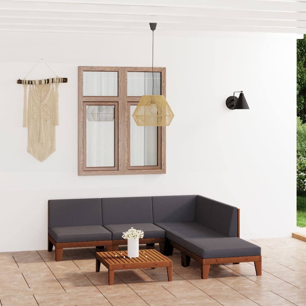 6 pcs conjunto lounge de jardim c/ almofadões acácia maciça