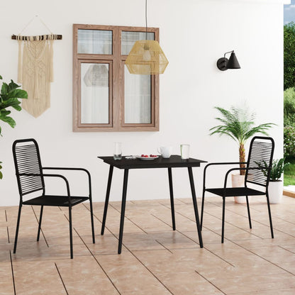 3 pcs conjunto de jantar p/ jardim corda de algodão e aço preto