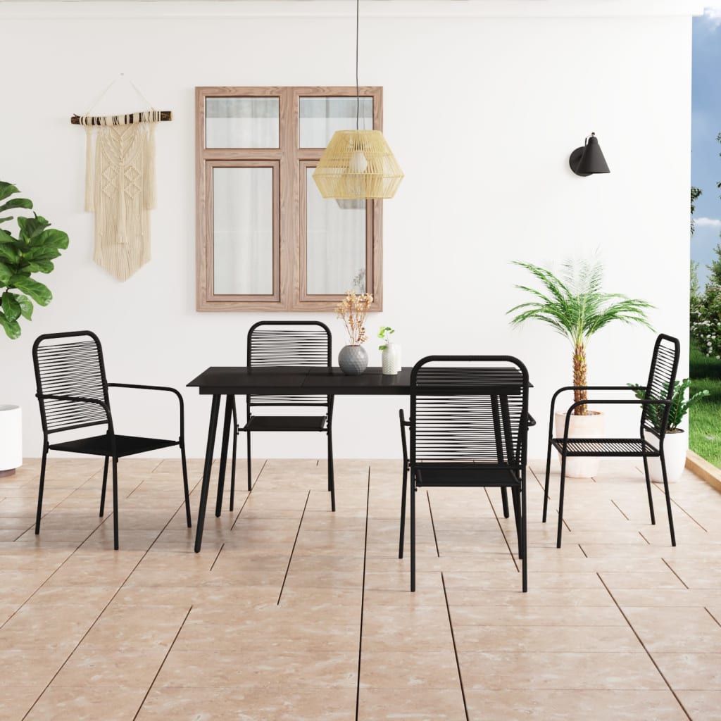 5 pcs conjunto de jantar p/ jardim corda de algodão e aço preto