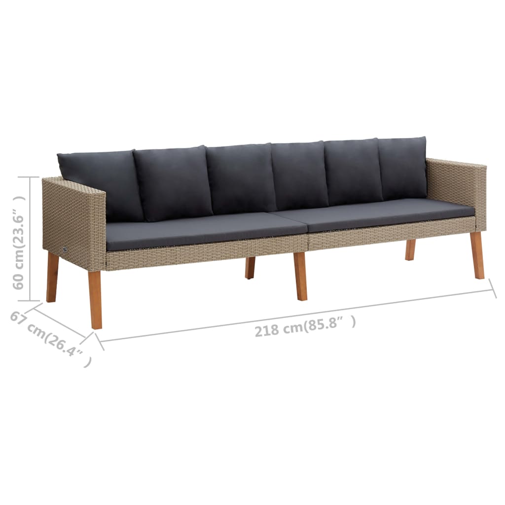 4 pcs conjunto lounge de jardim c/ almofadões vime PE bege