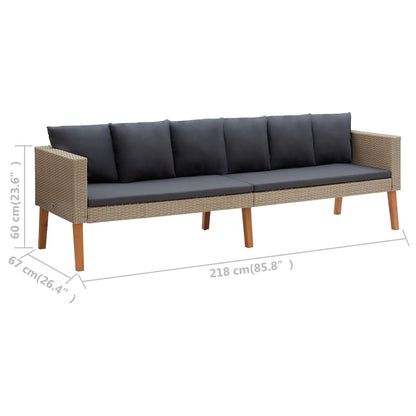 5 pcs conjunto lounge de jardim c/ almofadões vime PE bege