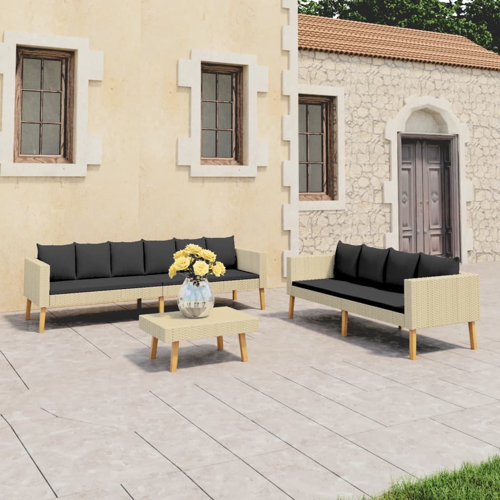 Conjunto Lounge de Jardim Connor - 2 Sofás e Mesa de Centro - Bege e Cinzento