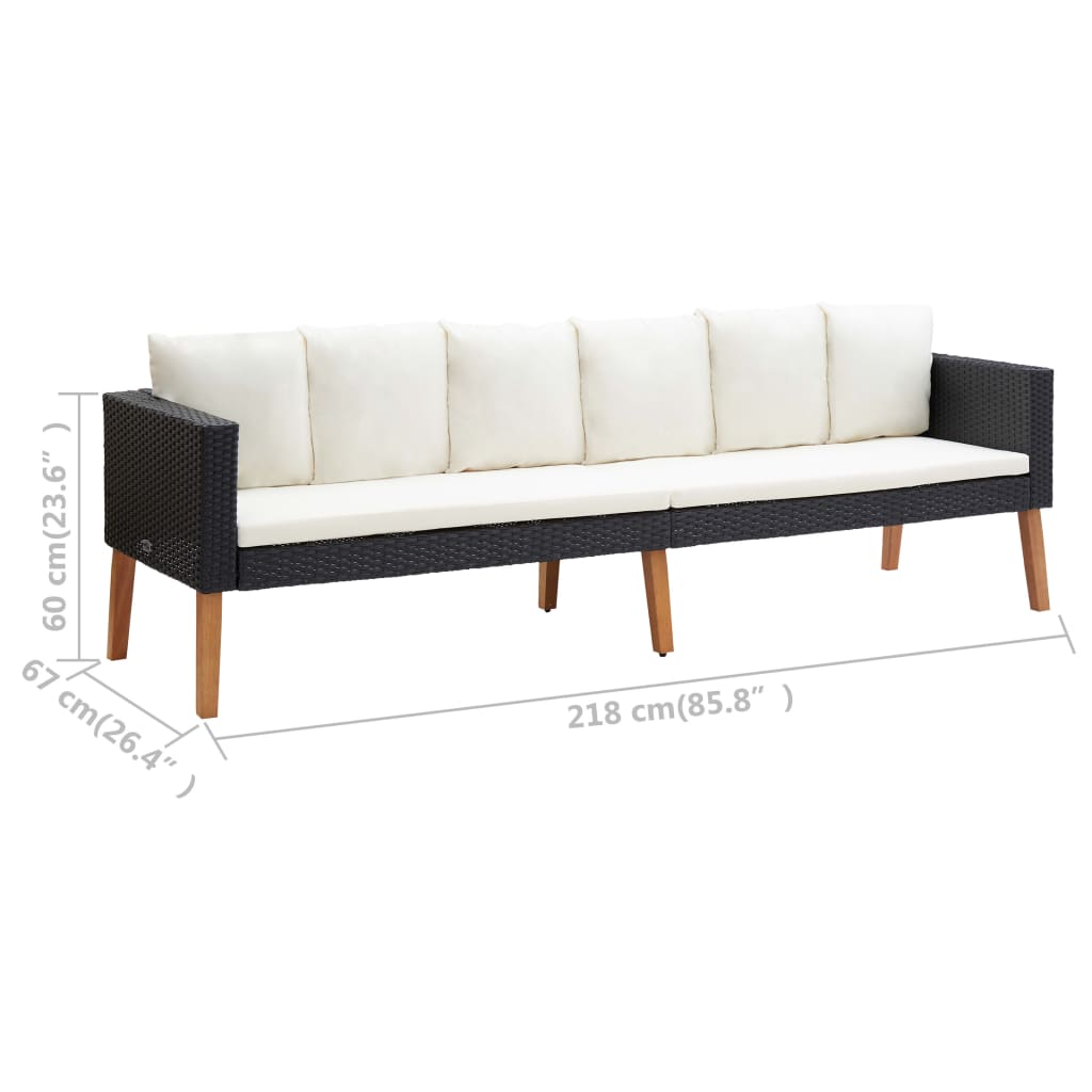 4 pcs conjunto lounge de jardim c/ almofadões vime PE preto