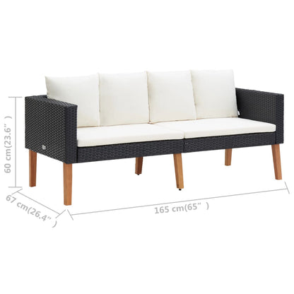 5 pcs conjunto lounge de jardim c/ almofadões vime PE preto