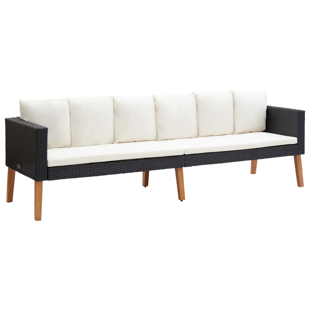 2 pcs conjunto lounge de jardim c/ almofadões vime PE preto