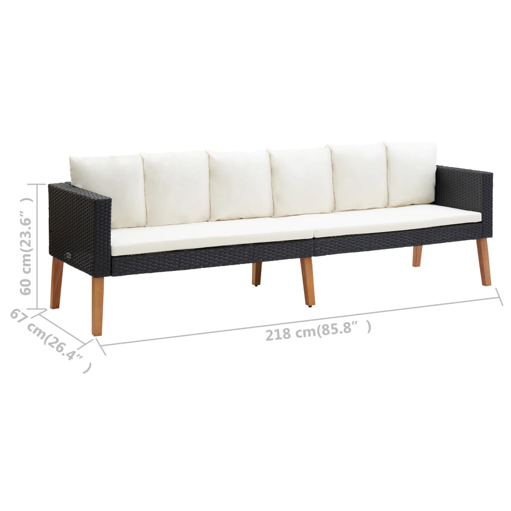 2 pcs conjunto lounge de jardim c/ almofadões vime PE preto