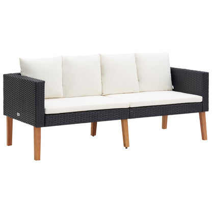 2 pcs conjunto lounge de jardim c/ almofadões vime PE preto